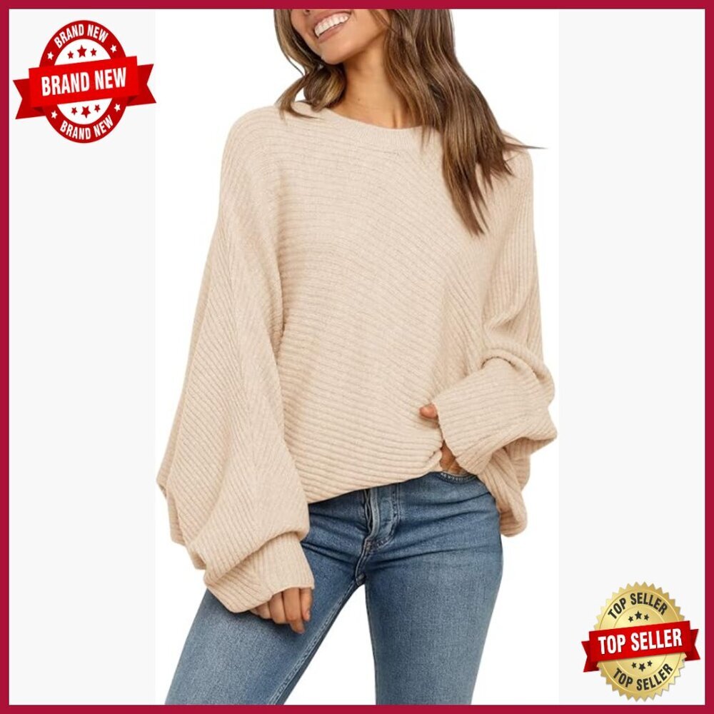 Oversized Cable Knit Pullover Sweater Batwing Sleeve Loose Fit